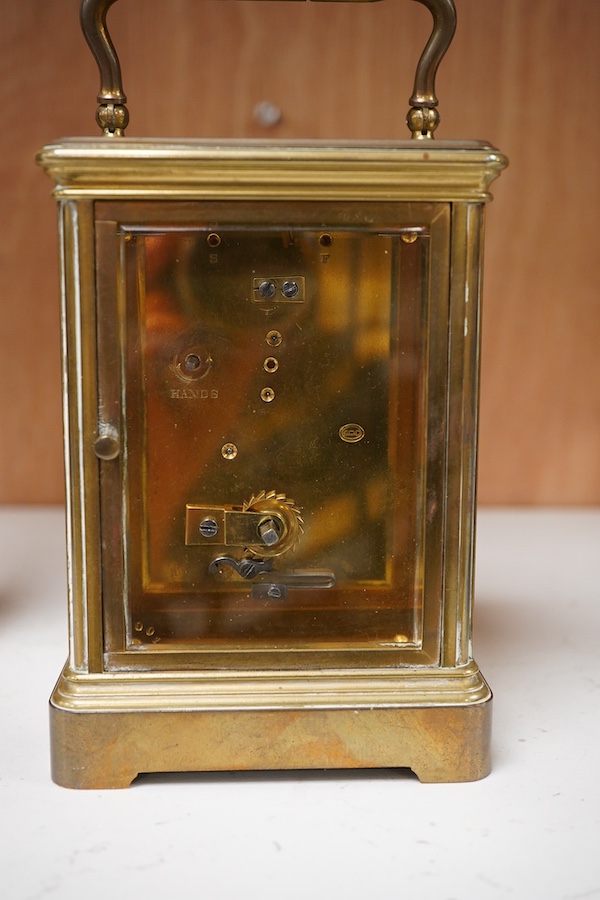 J. W. Benson, a brass carriage timepiece, 15cm